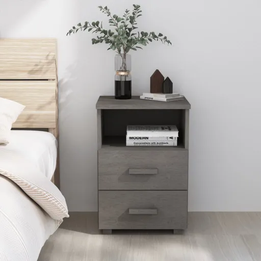 Mesa de Cabeceira HAMAR 40x35x62 cm Pinho Maciço Cinza-Claro