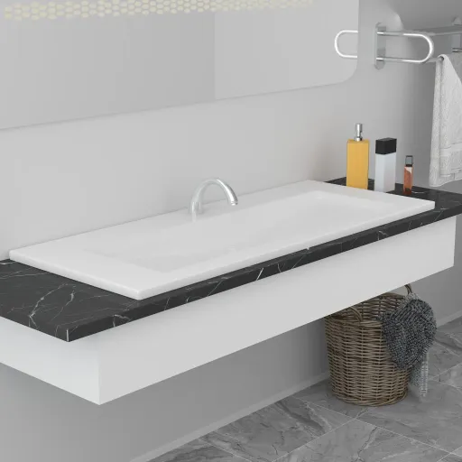 Lavatório Embutido 101x39,5x18,5 cm Cerâmica Branco