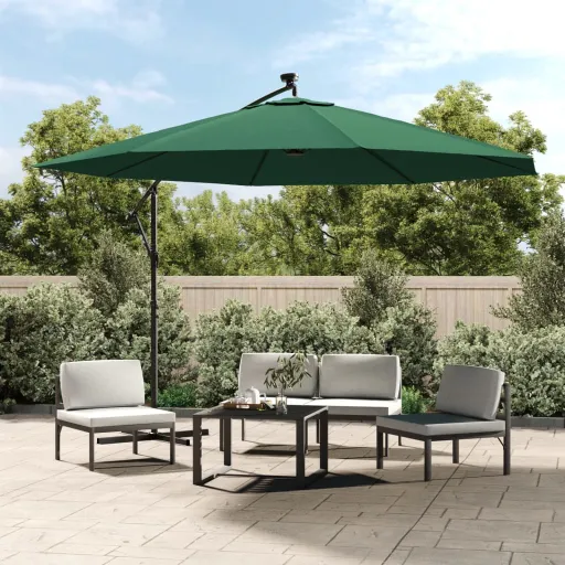 Guarda-Sol Cantilever c/ Luzes LED e Poste Metal 350 cm Verde