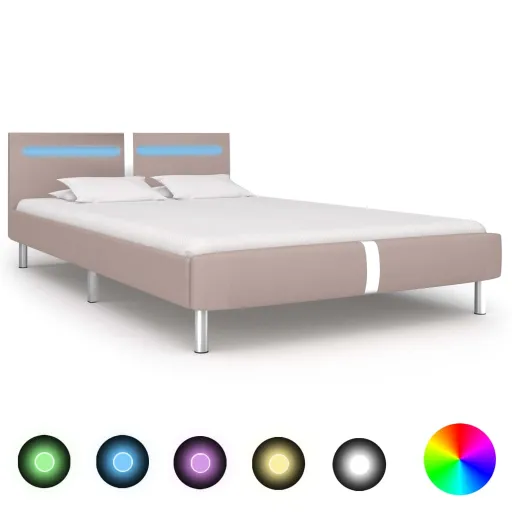 Estrutura de Cama c/ LEDs 120x200cm Couro Artificial Cappuccino