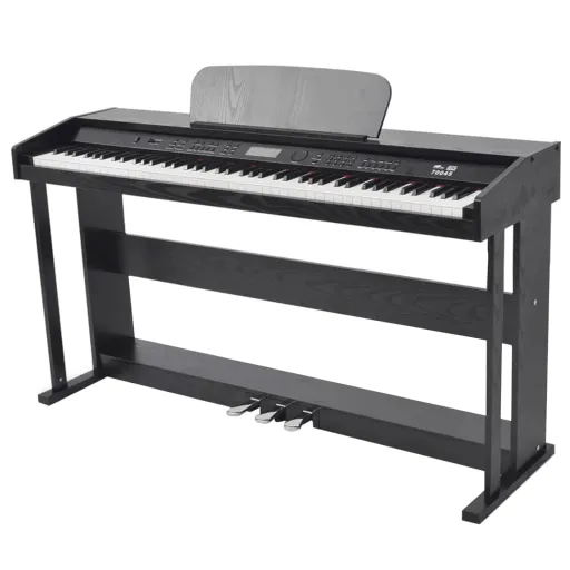 Piano Digital de 88 Teclas com Pedais, Placa de Melamina Preta