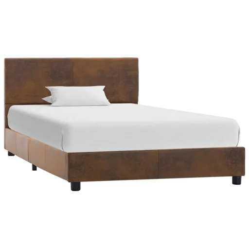 Estrutura de Cama 90x200 cm Camurça Artificial Castanho