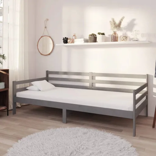 Sofá-Cama com Colchão 90x200 cm Pinho Maciço Cinzento