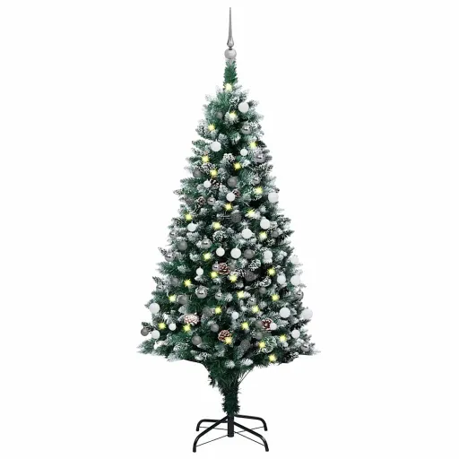 Árvore Natal Artificial com LEDs e Bolas e Pinhas 180 cm
