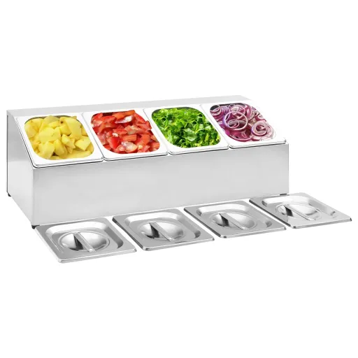 Suporte Gastronorm c/ 4 Recipientes GN 1/6 Aço Inoxidável