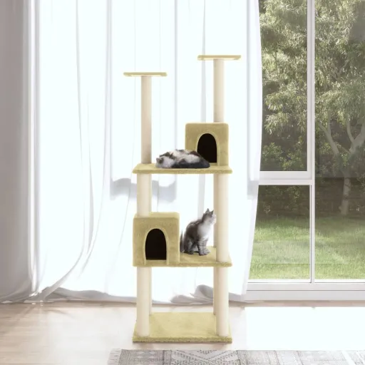 Árvore para Gatos c/ Postes Arranhadores Sisal 141 cm Cor Creme