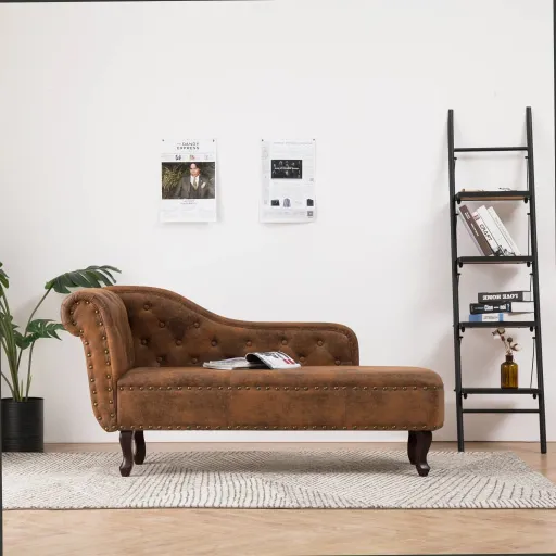 Chaise Longue Camurça Artificial Castanho
