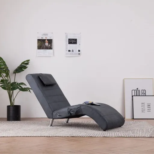 Chaise Longue de Massagem c/ Almofada Camurça Artif. Cinzento