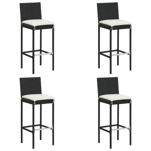 Bancos de Bar com Almofadões para Jardim   Vime PE Preto (4 pcs)