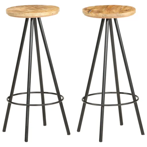 Bancos de Bar   Madeira de Mangueira Áspera (2 pcs)