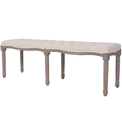 Banco em Linho e Madeira Maciça 150x40x48 cm Branco Nata