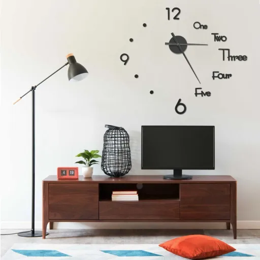 Relógio de Parede 3D de Design Moderno 100 cm XXL Preto