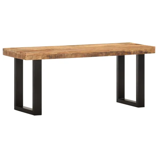 Banco 110 cm Madeira de Mangueira Áspera Maciça e Aço