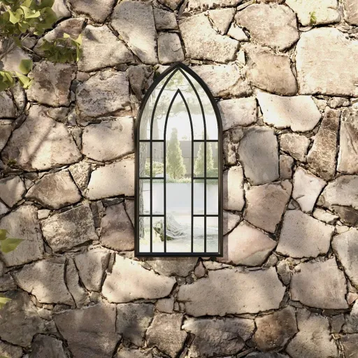 Espelho de Jardim p/ Uso Exterior Ferro 70x30 cm Preto