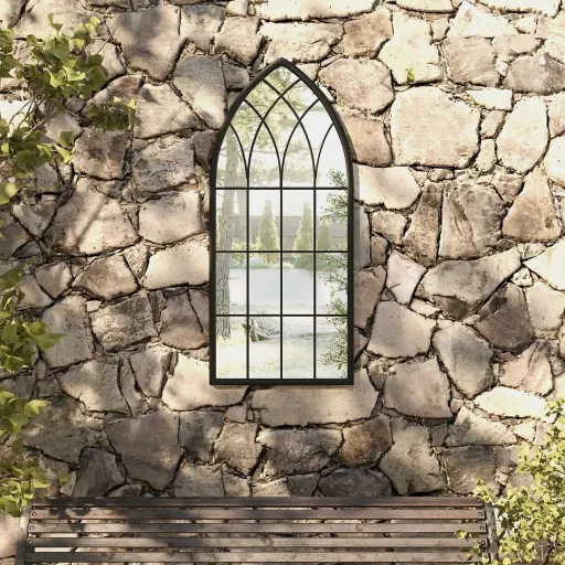 Espelho de Jardim p/ Uso Exterior Ferro 100x45 cm Preto