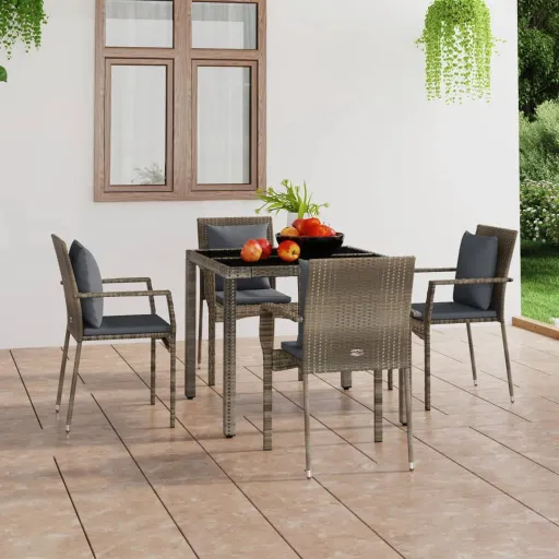Cadeiras de Jardim c/ Almofadões   Vime PE Cinzento (4 pcs)
