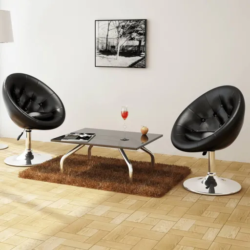 Bancos de Bar   Couro Artificial Preto (2 pcs)