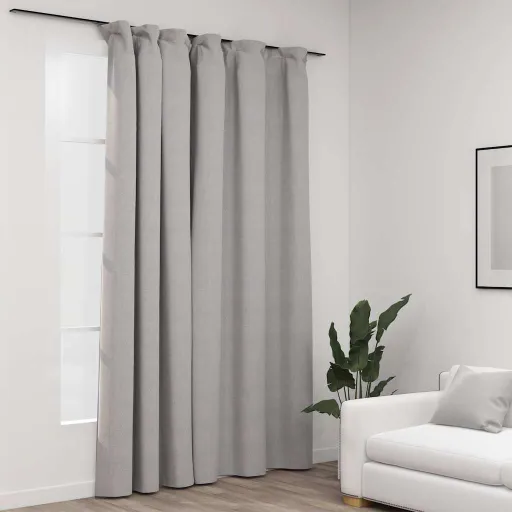 Cortinas Opacas Aspeto Linho com Ganchos 290x245 cm Cinzento