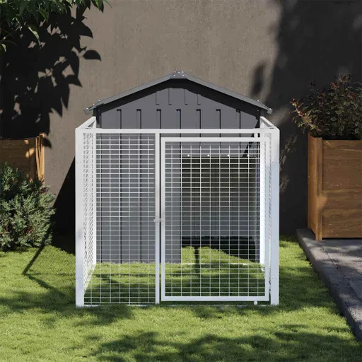 Casota para Cães com Parque Aço Galvanizado Antracite