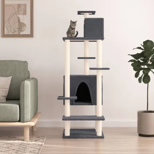 Árvore p/ Gatos c/ Postes Arranhadores Sisal 154cm Cinza-Escuro