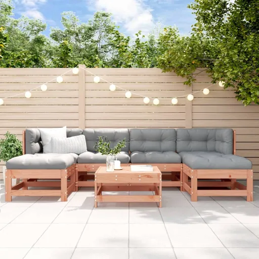 Conj. Lounge Jardim com Almofadões Madeira Douglas Maciça (7 pcs)