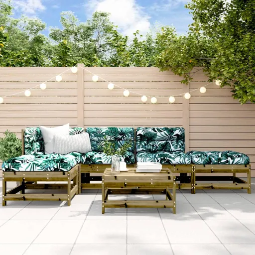Conjunto Lounge de Jardim c/ Almofadões Pinho Impregnado (6 pcs)