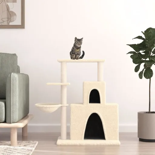 Árvore para Gatos c/ Postes Arranhadores Sisal 83 cm Cor Creme
