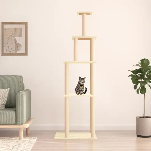 Árvore para Gatos c/ Postes Arranhadores Sisal 183 cm Cor Creme