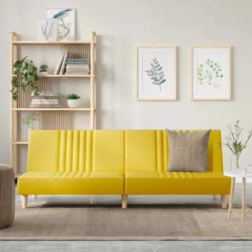 Sofá-Cama Tecido Amarelo-Claro