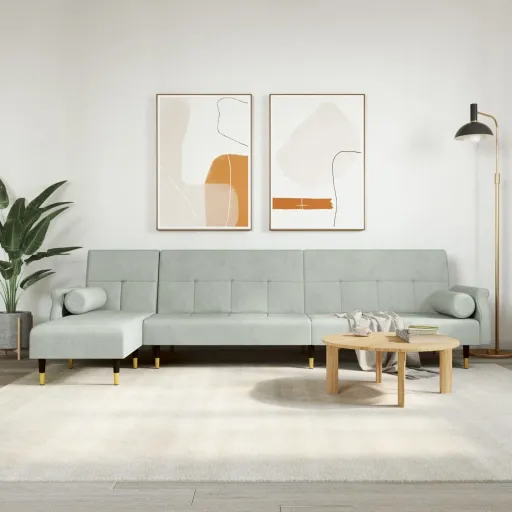 Sofá-Cama em Forma de L 271x140x70 cm Veludo Cinzento-Claro