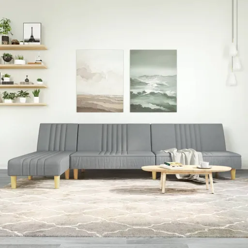 Sofá-Cama em Forma de L 255x140x70 cm Tecido Cinzento-Claro