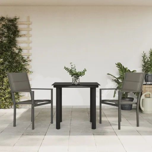 Conjunto de Jantar para Jardim Aço e Textilene Preto (3 pcs)