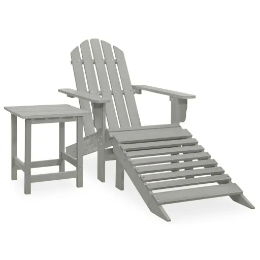 Cadeira de Jardim Adirondack c/ Otomano e Mesa Abeto Cinzento