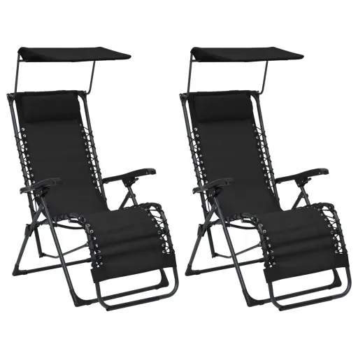 Cadeiras de Pátio Dobráveis   Textilene Preto (2 pcs)