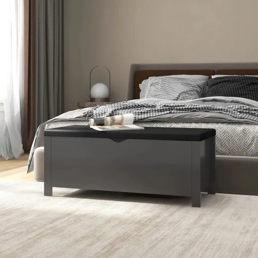 Caixa Arrumação c/ Almofadão Contraplacado 105x40x45 cm Cinza