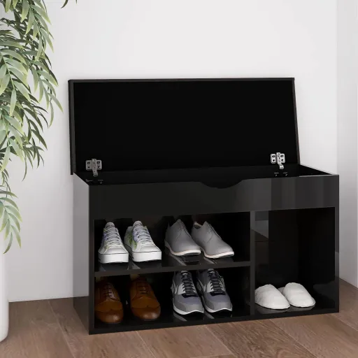Banco Sapateira + Almofadão Contr. 80x30x47 cm Preto Brilhante