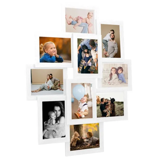 Moldura para 10 (10x15 cm) Fotografias MDF Branco