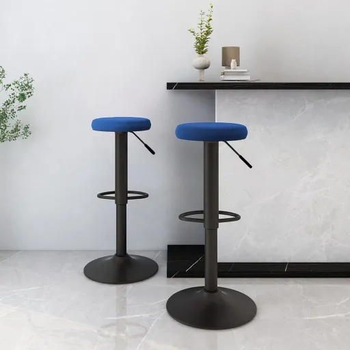 Bancos de Bar   Veludo Azul (2 pcs)