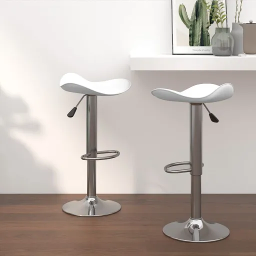Bancos de Bar   Aço Cromado e Couro Artificial Branco (2 pcs)
