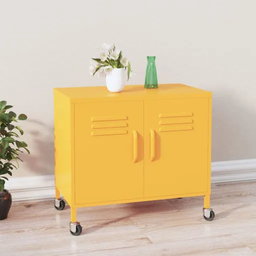 Armário de Arrumação Aço 60x35x56 cm Amarelo Mostarda