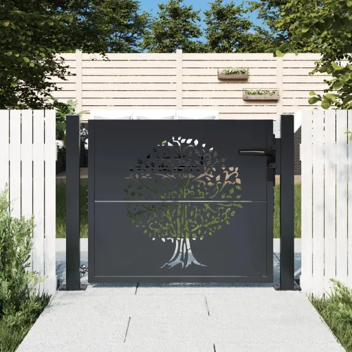 Portão de Jardim 100x75 cm Aço Design Árvore Antracite