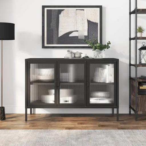 Aparador 105x35x70 cm Vidro e Aço Preto