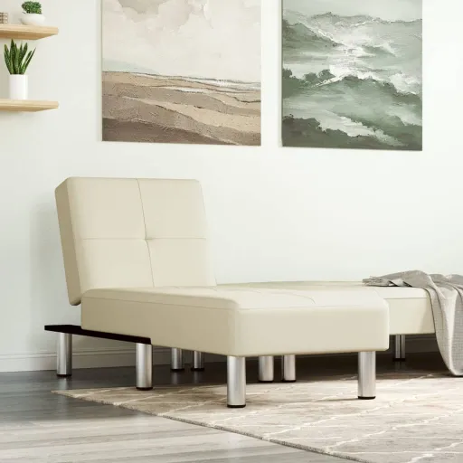 Chaise Longue Couro Artificial Cor Creme