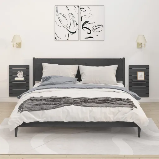 Prateleiras de Montagem na Parede   Pinho Maciço Cinza (2 pcs)