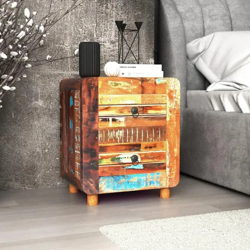 Mesa de Cabeceira 43x33x51 cm Madeira Reciclada Maciça