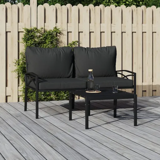 Cadeiras de Jardim c/ Almofadões Cinzentos   62x75x79cm Aço (2 pcs)