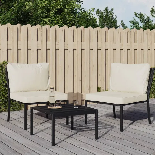 Cadeiras de Jardim c/ Almofadões Cor Areia   60x74x79cm Aço (2 pcs)