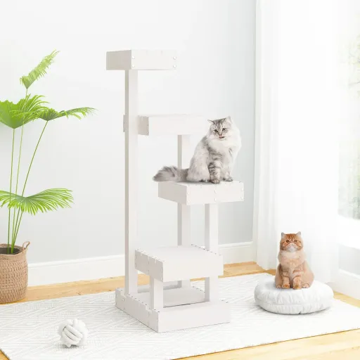 Árvore para Gatos 45,5x49x103 cm Madeira de Pinho Maciça Branco