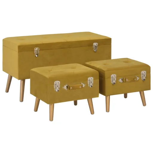 Bancos de Arrumação   Veludo Amarelo Mostarda (3 pcs)
