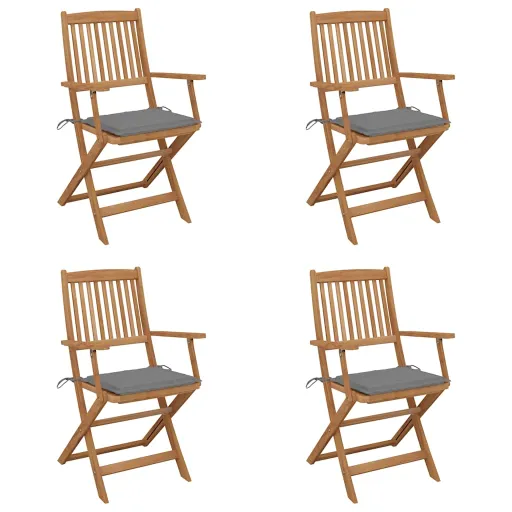 Cadeiras de Jardim Dobráveis c/ Almofadões   Acácia Maciça (4 pcs)